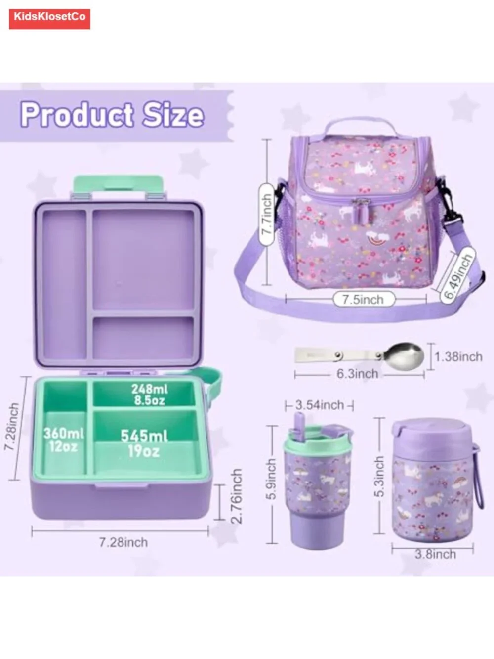 Kids Bento Lunch Box Set with Soup Thermo, Water Bottle & Bag, Leak-Proof 3